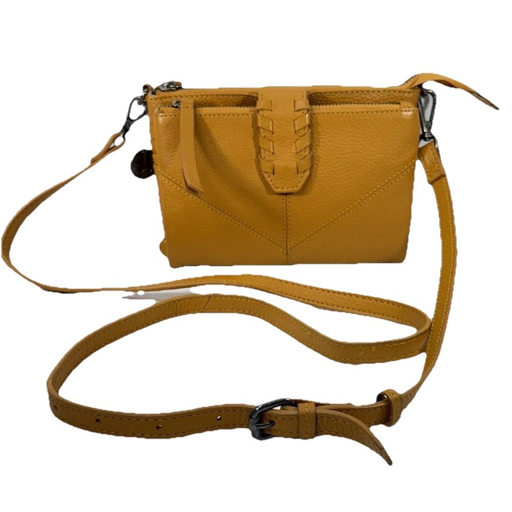Lucky Brand Crossbody Bag Womens Yellow Leather Purse Adjustable Strap Boho Chic